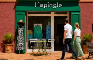 Boutique de prêt-à-porter féminin Lépingle à Salernes dans le Var avec vitrine de mode estivale